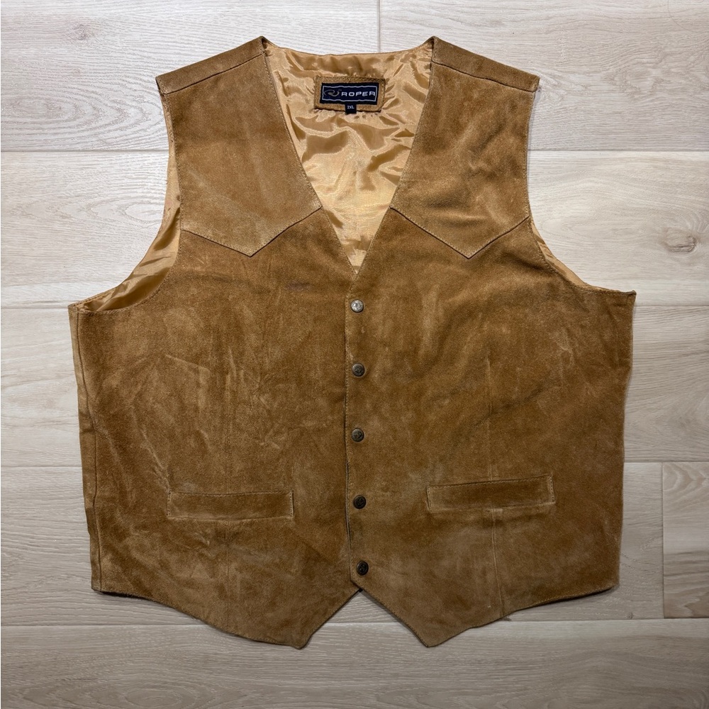Roper Brown/Tan Full Suede Button Snap Closure Vest Men's 2XL
